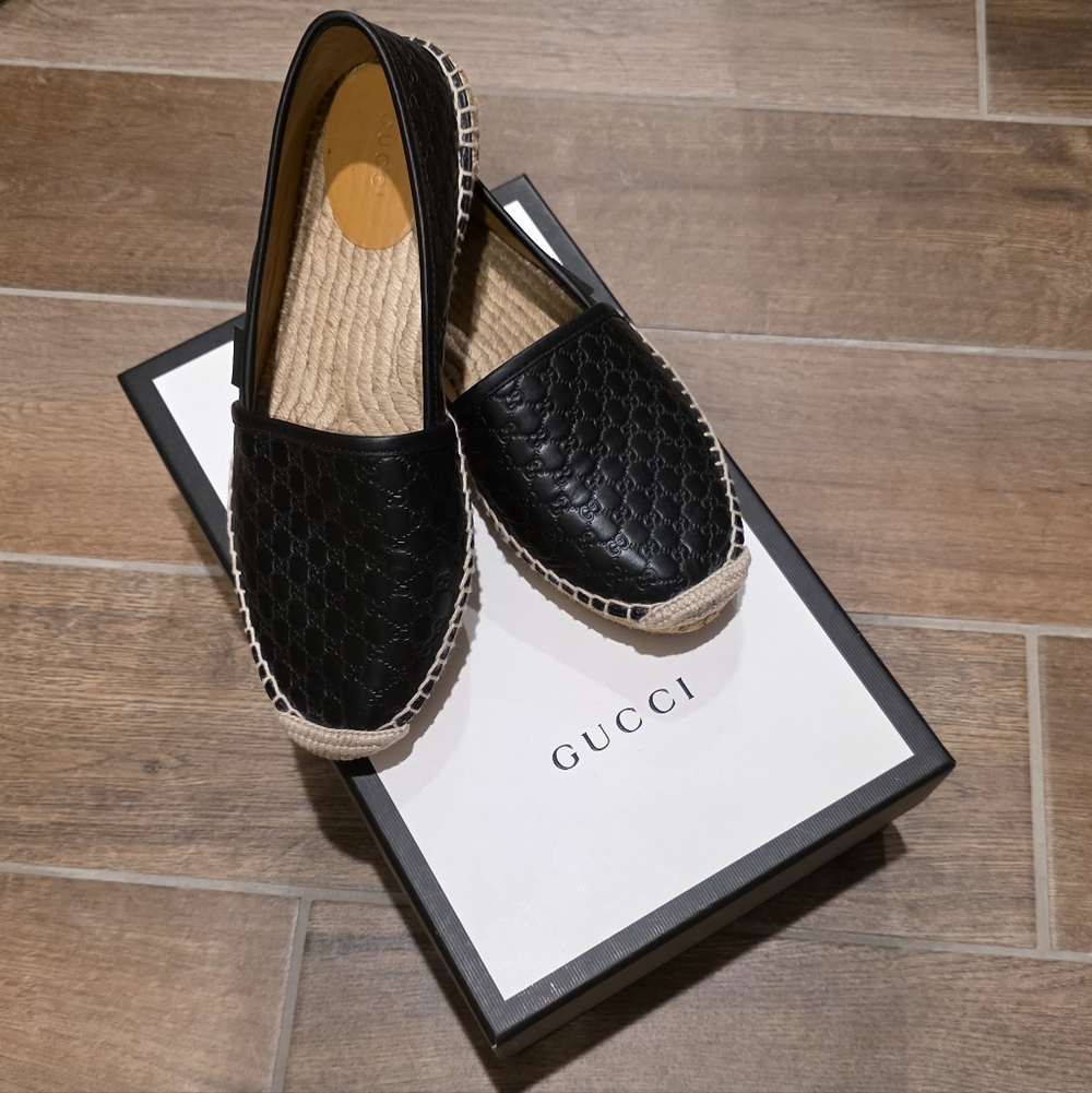 Gucci Black Leather Espadrilles